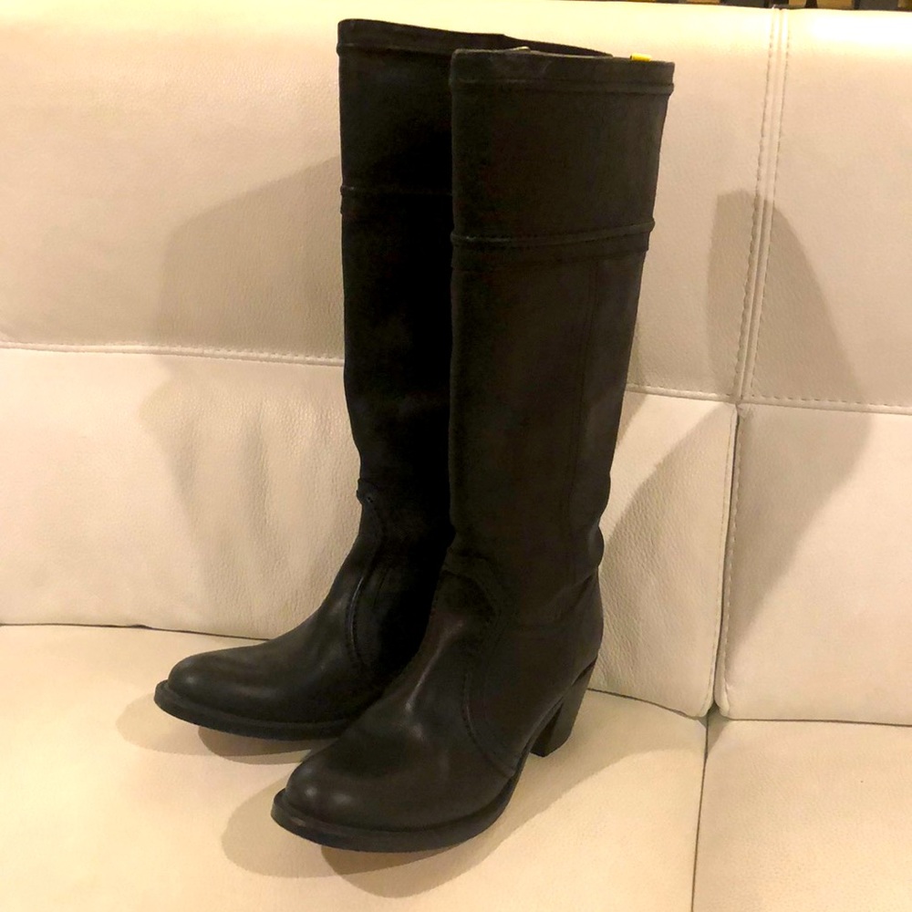 Black top stitched leather Frye Jane Riding Boots